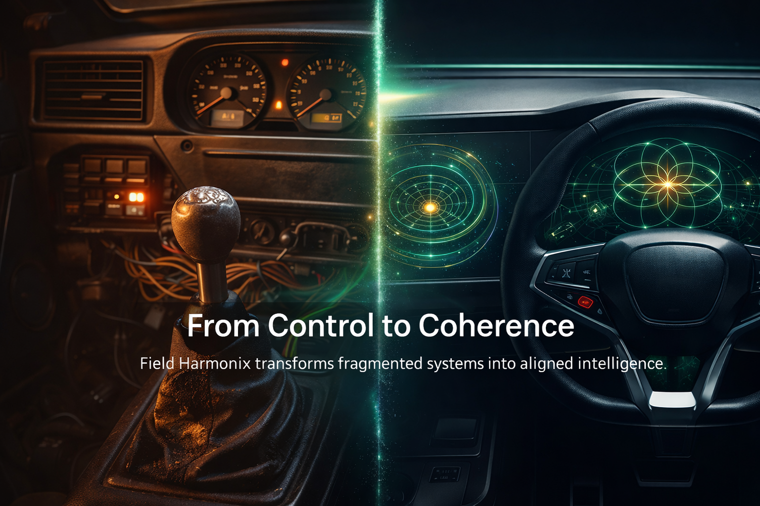 Coherence to Control — split dashboard showing misalignment surfacing