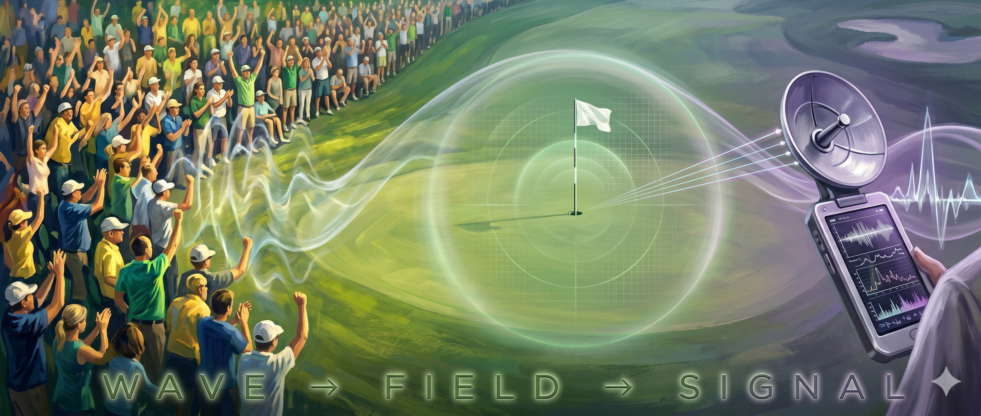 Golf wave visualization — the energy field flowing from the crowd at the 1986 Masters, 13th hole